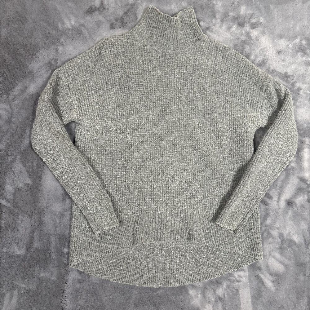 Madewell Mock Neck Waffle Knit Sweater Women's L Gray Wool Alpaca Blend Cozy